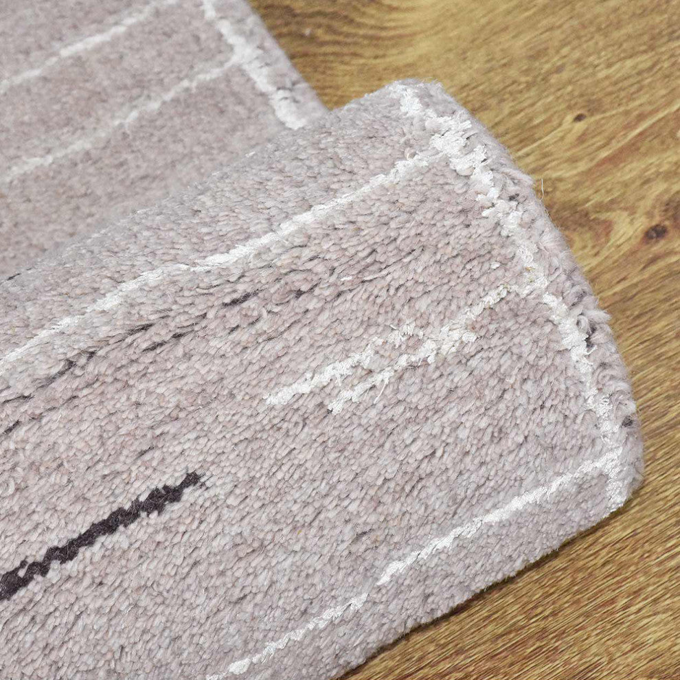 Hand Knotted Wool Area Rug Abstract Brown White