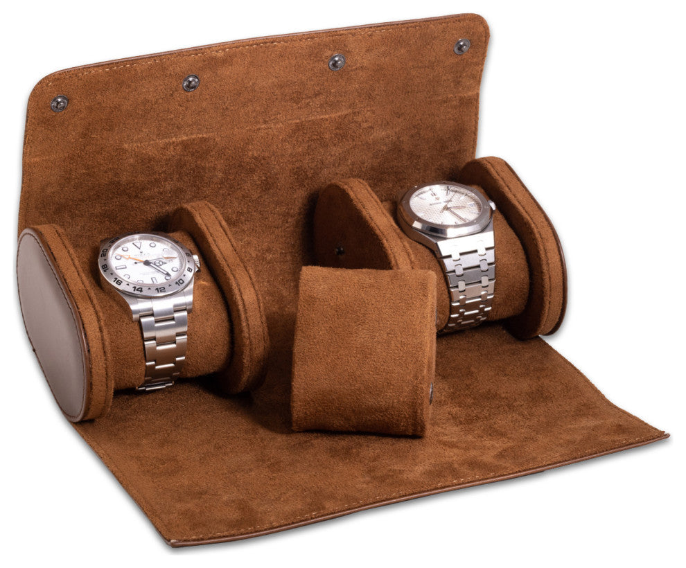 Watch Roll For 3 Watches-Brown Leather