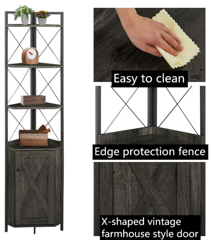 Dark Gray 5-Tier Corner Shelf With Storage
