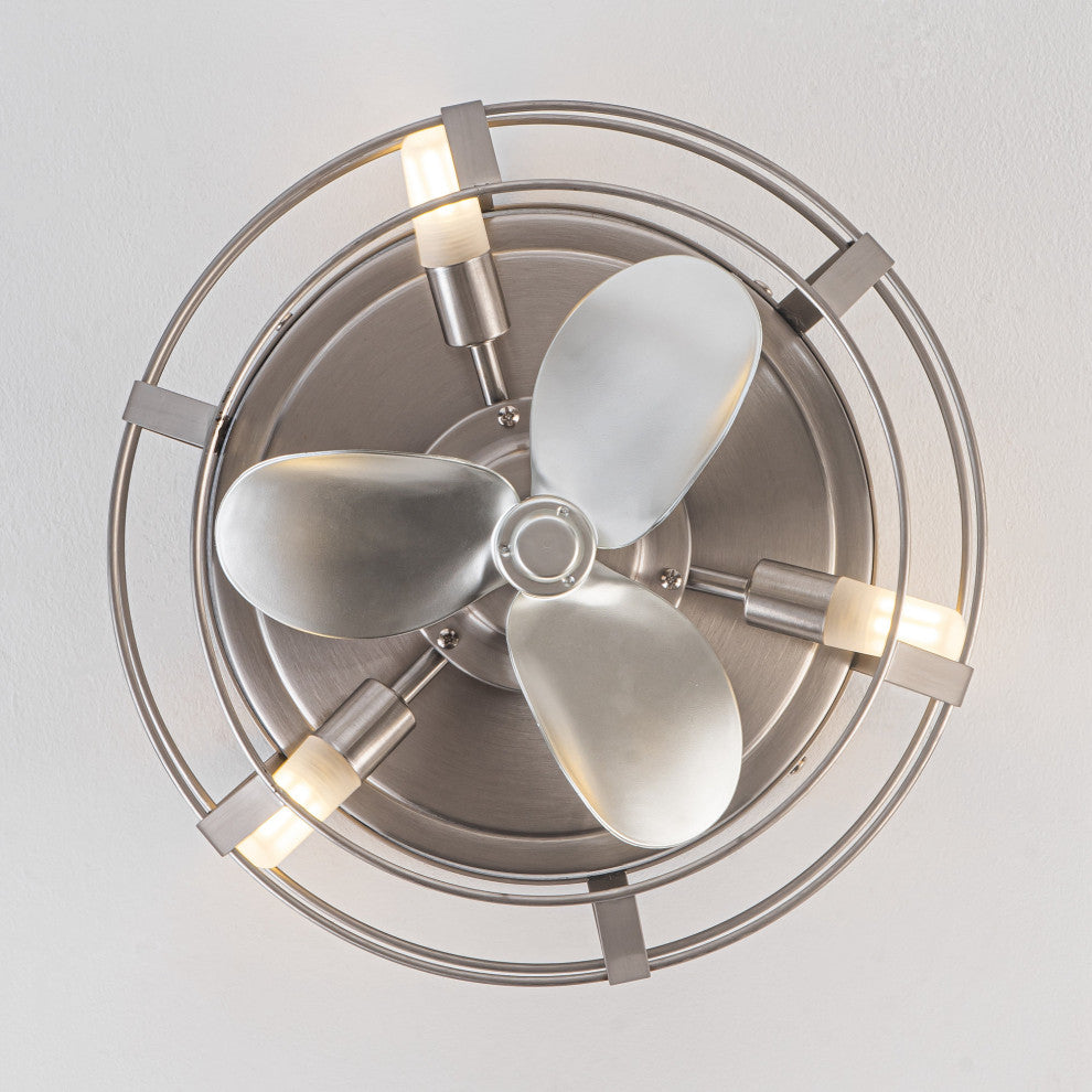 12 in Satin Nickel Hallway Flush Mount Ceiling Fan with Light Kit and Remote