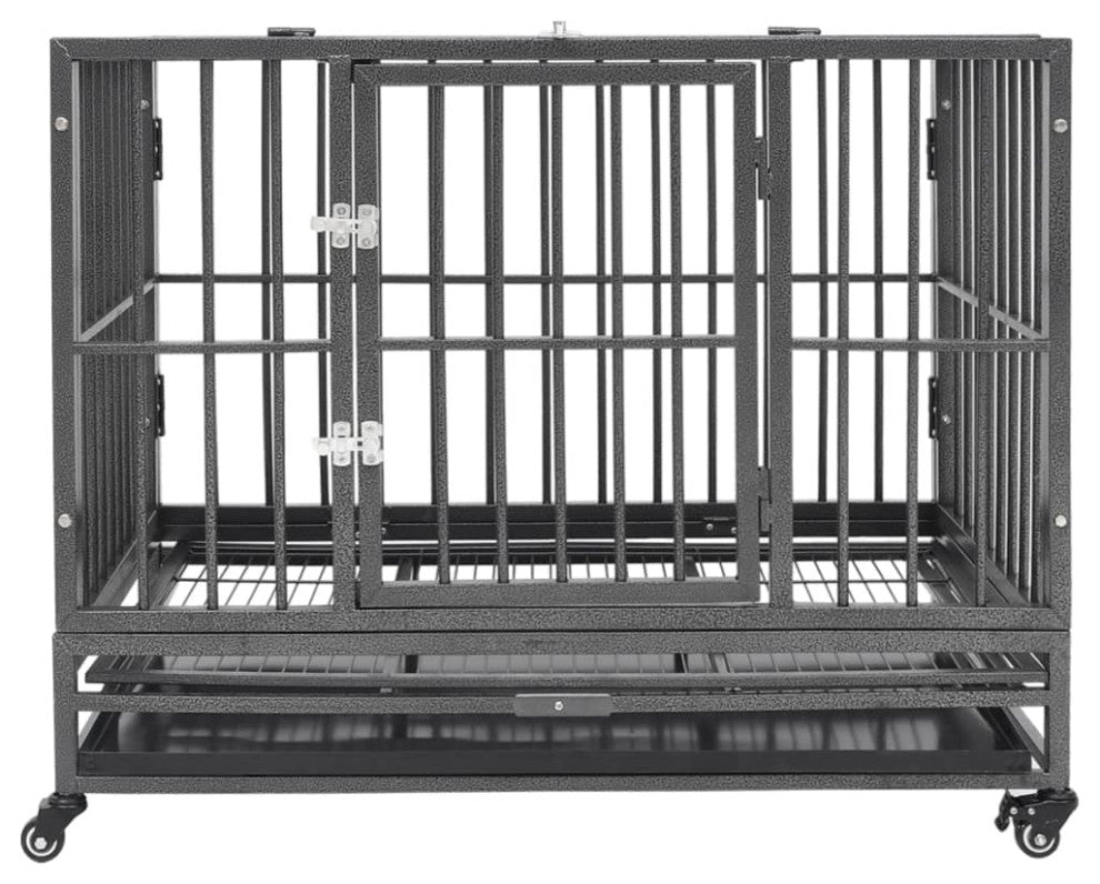 vidaXL Dog Cage Dog Crate with Removable Tray Lockable Wheels Dog Kennel Steel