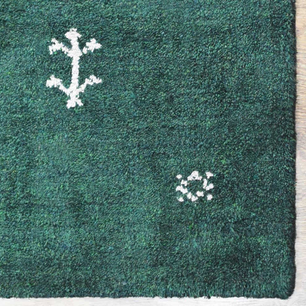 HAND KNOTTED LOOM SILK AREA RUGS-9'x12',Rectangle,Dark Green White,Contemporary