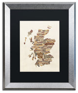 Michael Tompsett 'Scotland Text Map Brown' Matted Framed Art, Black Mat, 20"x16"