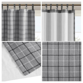 Plaid Faux Leather Tab Top Curtain Panel with Fleece Lining