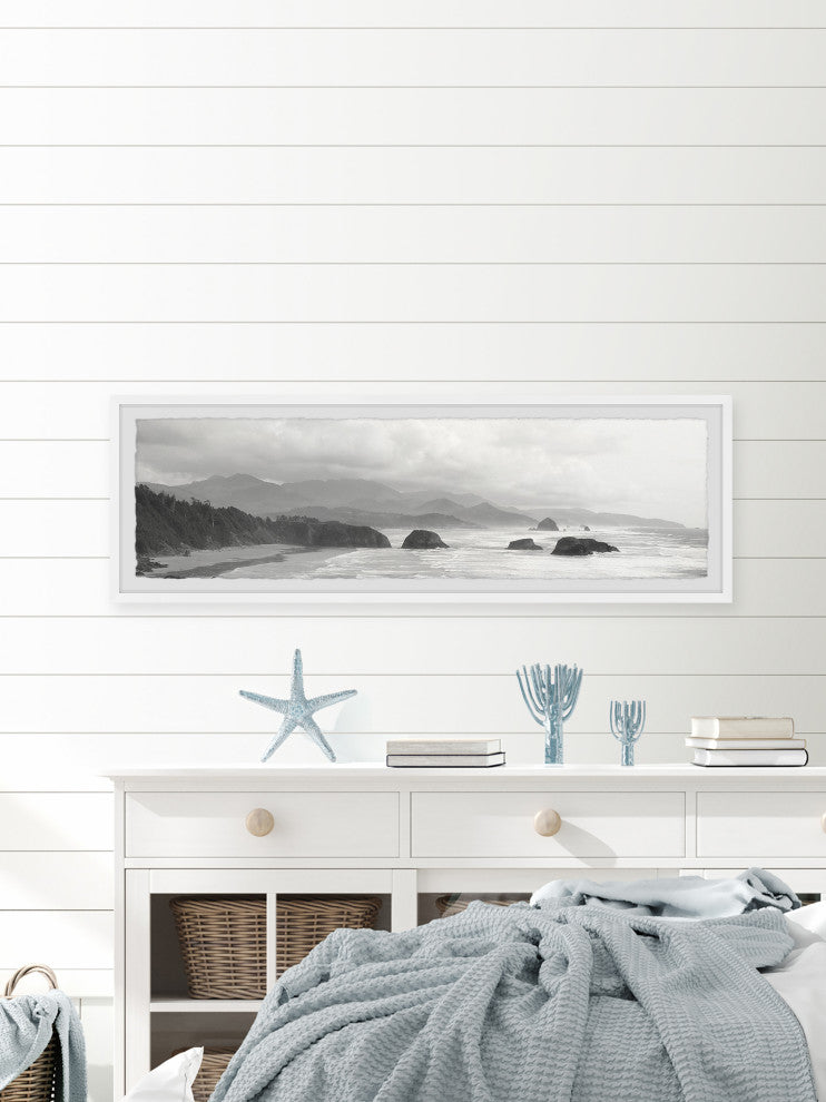 "Cloudy Beach" Framed Painting Print, 30x10