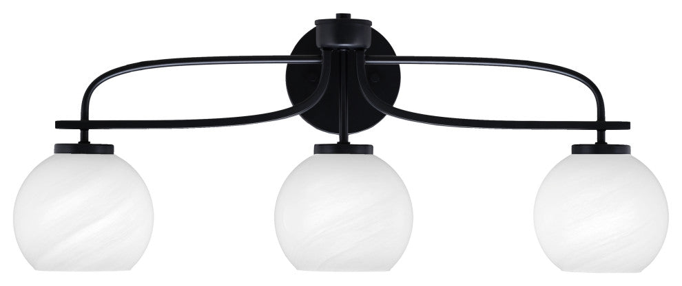 Cavella 3 Light Bath Bar, Matte Black Finish, 5.75" White Marble Glass