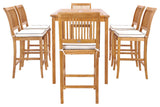 7 Piece Teak Wood Castle 71" Rectangular Patio Bistro Bar Set with 6 Barstools