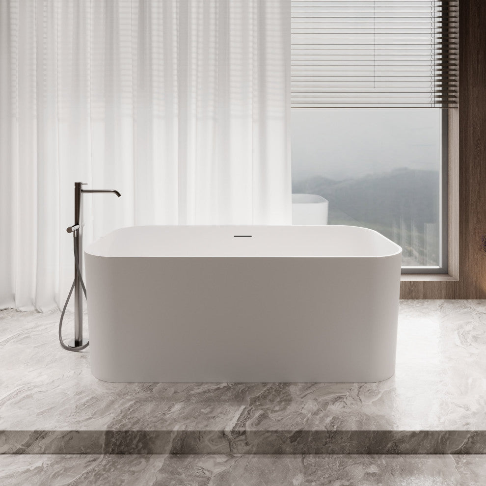 59" Streamline NS5780CH Matte White Stone Resin Bathtub, Tray With Chrome Drain