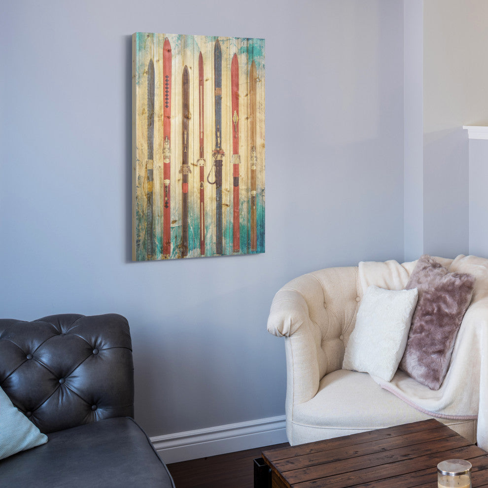 "Retro Skis" Colorful Wall Art Digital Print on Solid Wood, 36"x24"