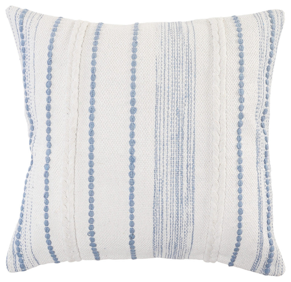 Blue Textured and Striped Throw Pillow