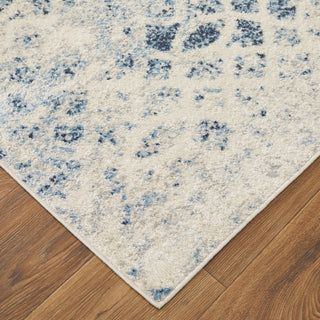 Wyllah Contrasting Distressed Area Rug, Ivory/Blue, 6'7"x9'6"