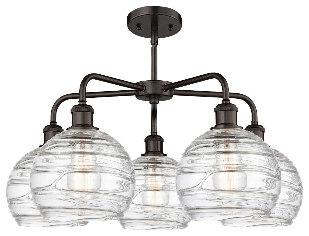 Athens Deco Swirl 5-Light 26" Stem Chandelier, Oil Rubbed Bronze, Clear