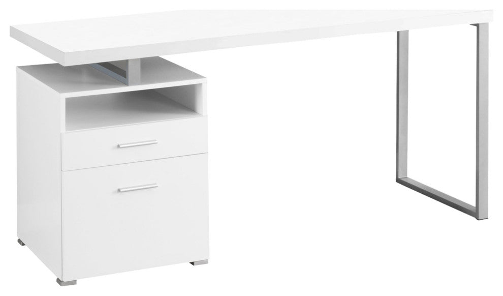 HomeRoots 30" White Particle Board and Silver Metal Computer Desk