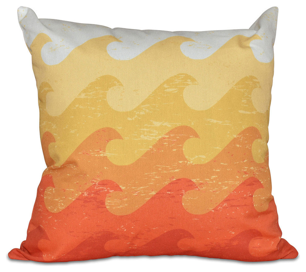 Deep Sea, Geometric Print Outdoor Pillow, Yellow And Orange, 20"x20"