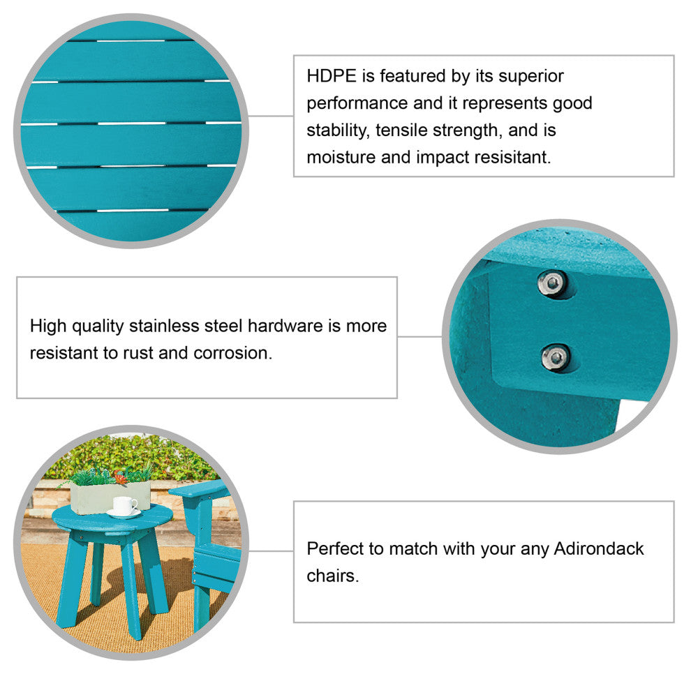 20"D Outdoor Patio HDPE Round Side Table, Aqua