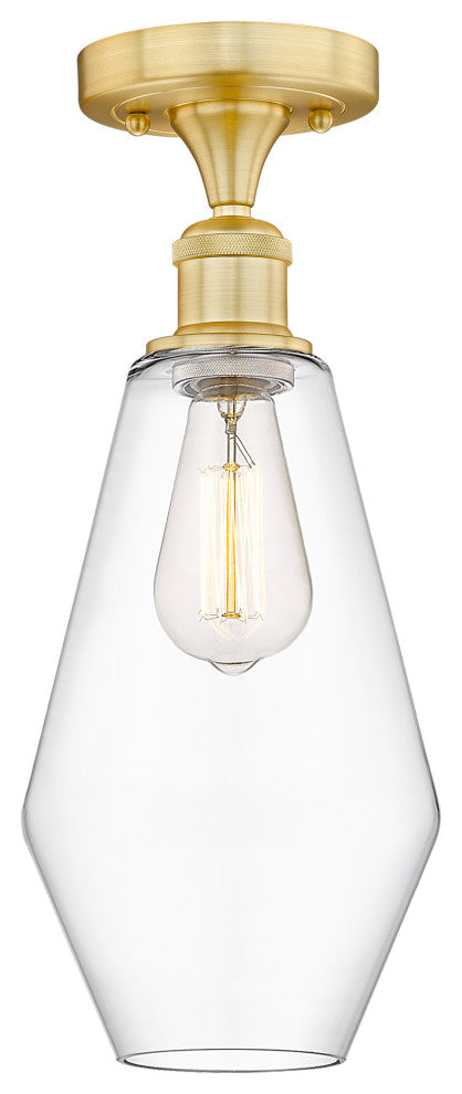 Cindyrella-1 Light 7" Semi-Flush Mount-Satin Gold, Clear Glass Shade