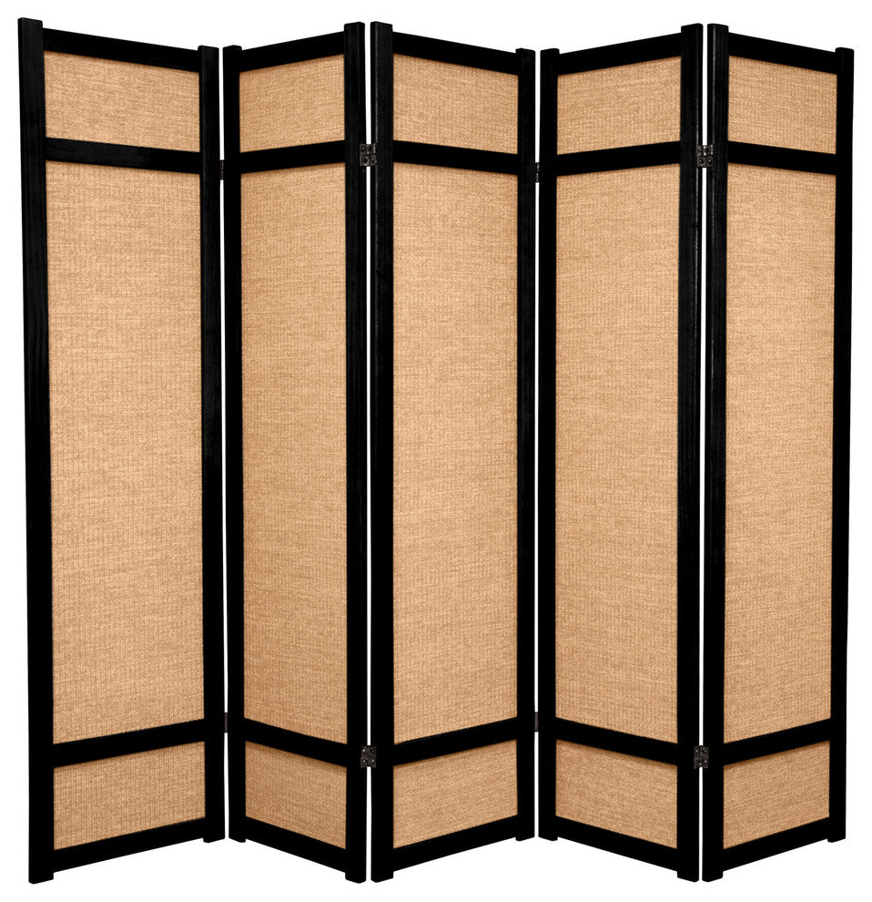 6' Tall Jute Shoji Screen, 5 Panel, Black