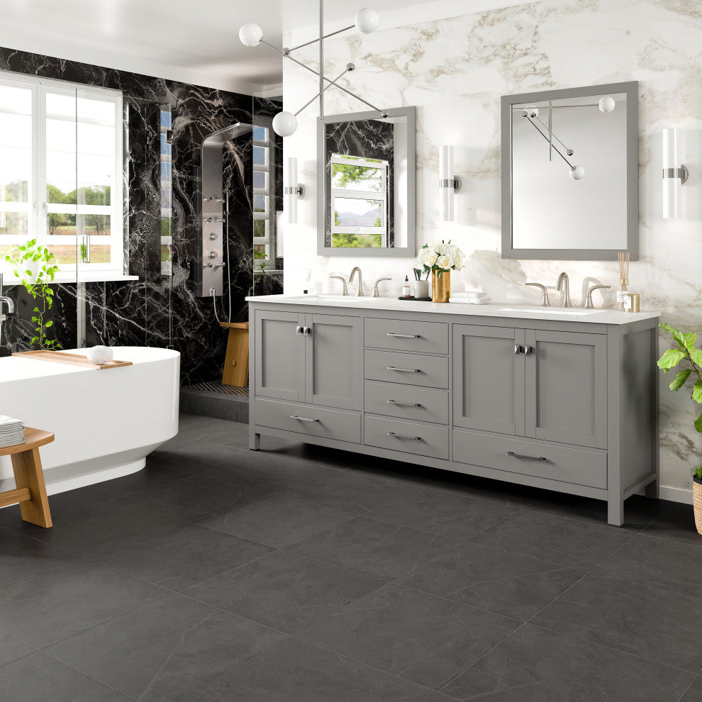 Aberdeen 84" Gray Double Sink, Quartz Top