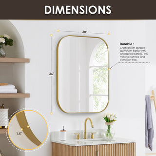 Trielle Rectangular Framed Bathroom Wall Mirror, Brushed Gold, 36"
