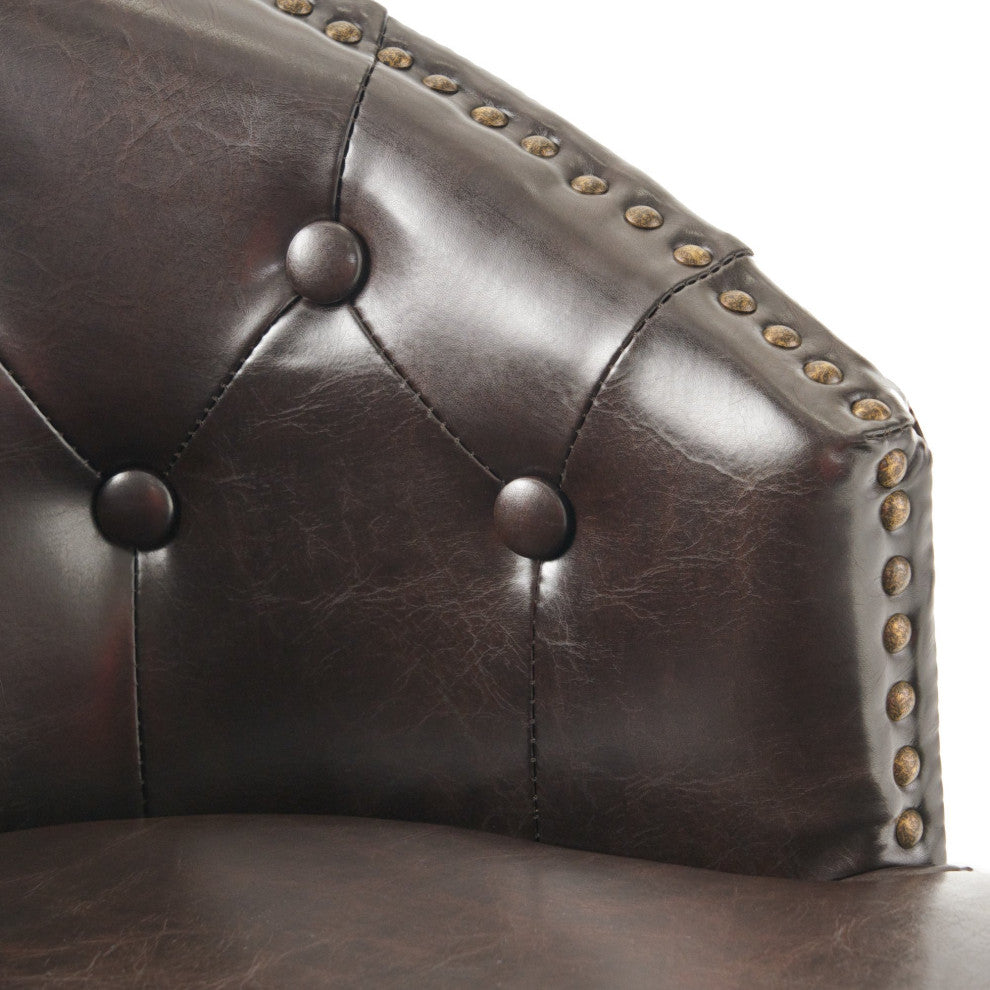 Set of 2 Bar Stool, Oversized Seat With Curved Button Tufted Back & Sloped Arms