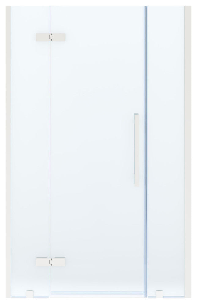 Tampa Alcove Frameless Pivot Hinge Shower Door Kit With Base Pan, Satin Nickel, 48x32"