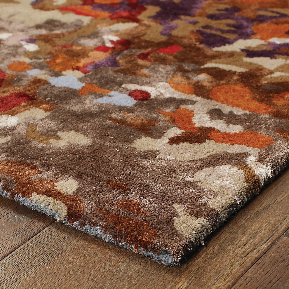 Galen Contemporary Abstract Multi/ Orange Area Rug, 10'x13'