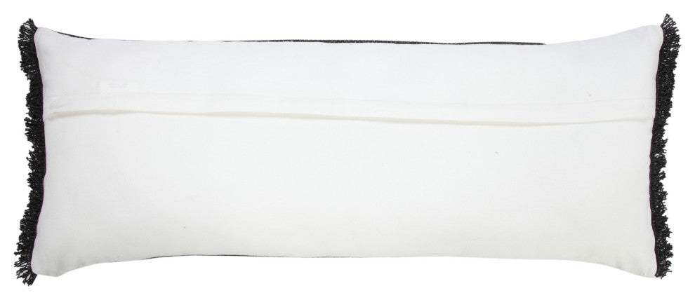 Muted Black Solid Stonewash Throw Pillow With Fringe, Black, 14"x36", Cover Only