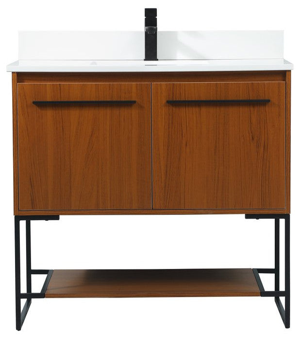 Sue 36" Single Bathroom Vanity, Teak, With Backsplash