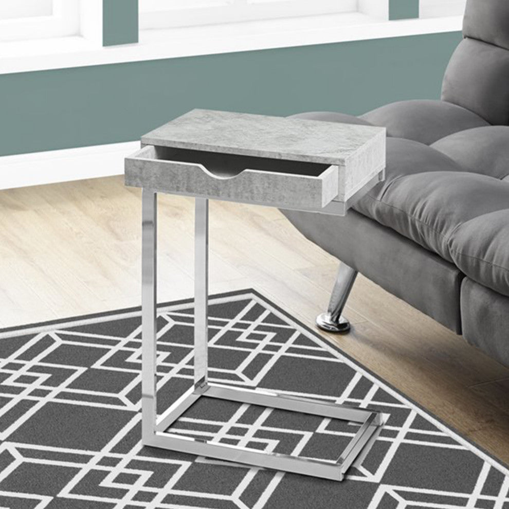 HomeRoots 10.25" x 15.75" x 24.5" Grey Finish and Laminated Metal Accent Table