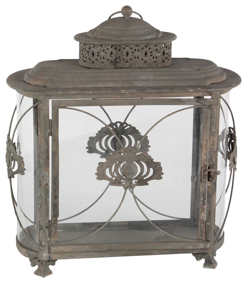 Brown Iron Rustic Candle Holder Lantern, 18" x 15" x 6" 52923