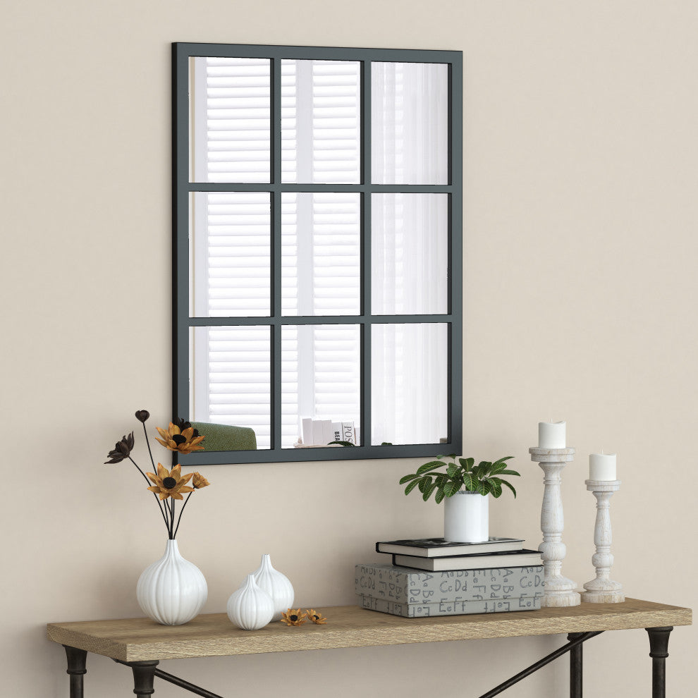 Trion Black Framed Window pane mirror