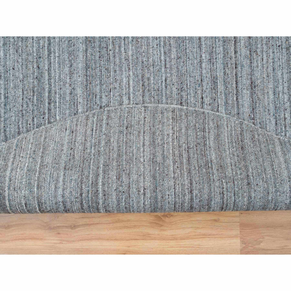 Arsenic Gray Modern Striae Design Wool Hand Loomed Round Oriental Rug  8'x8'