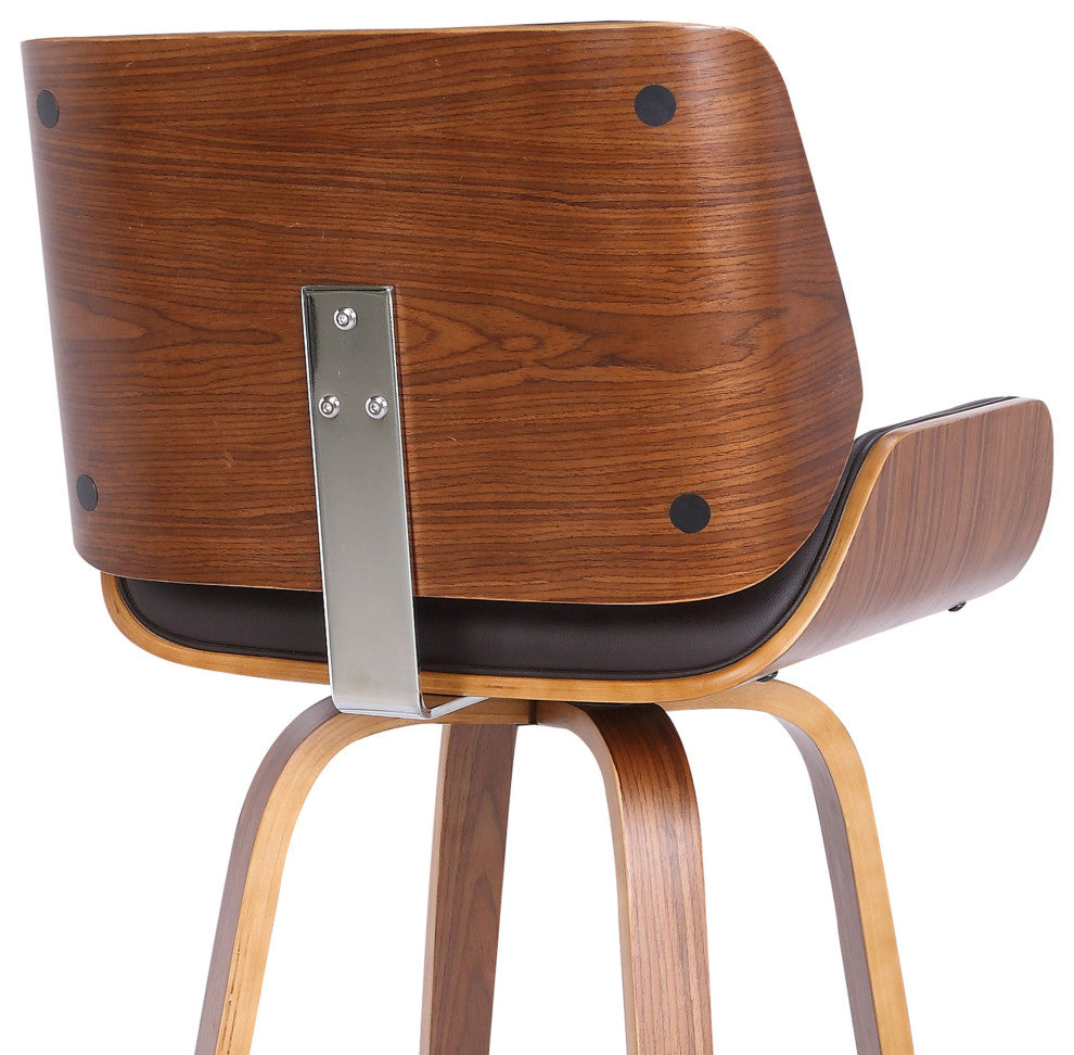 30" Brown Faux Leather Wooden Base Bar Stool