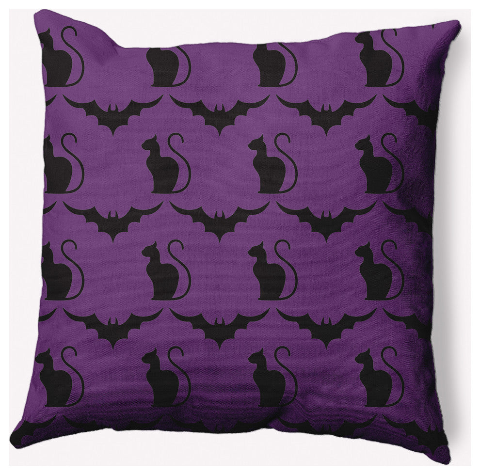 18" x 18" Cats and Bats Indoor/Outdoor Polyester Throw Pillow, Amethyst