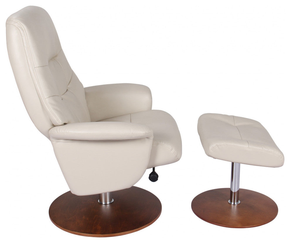 HomeRoots Contemporary Off White Taupe Swivel Recliner and Ottoman Set