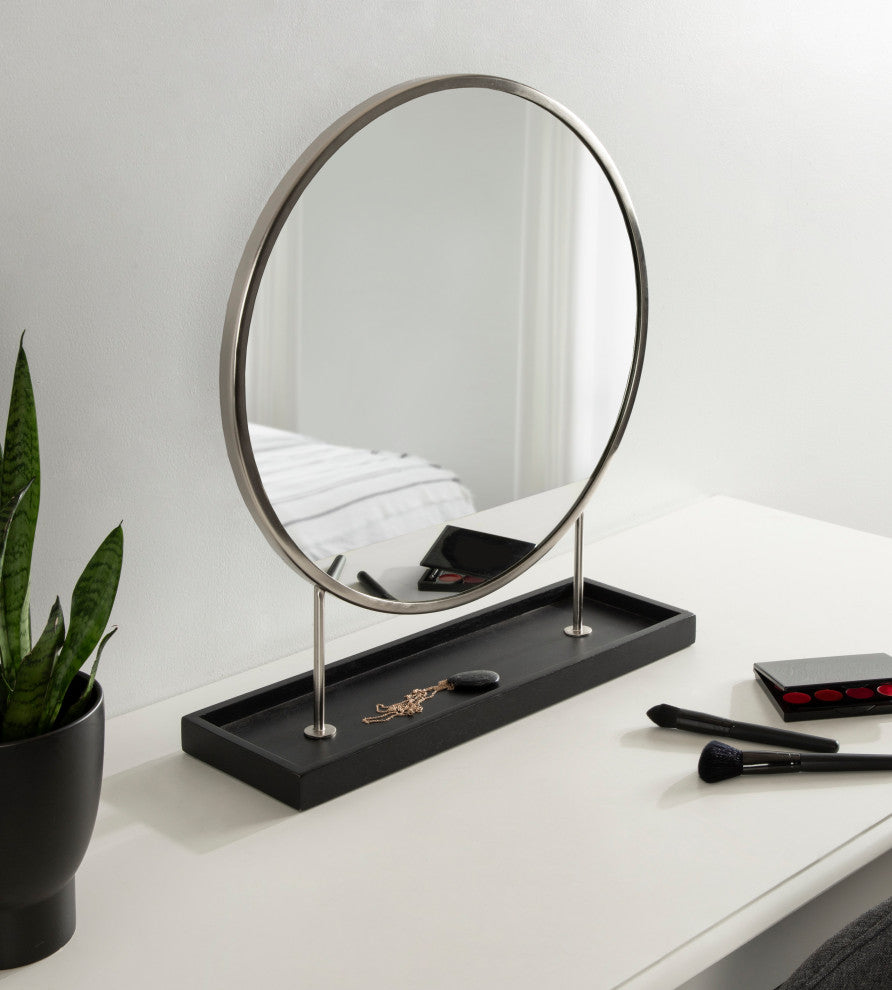 Maxfield Round Tabletop Mirror, Silver, 18x22