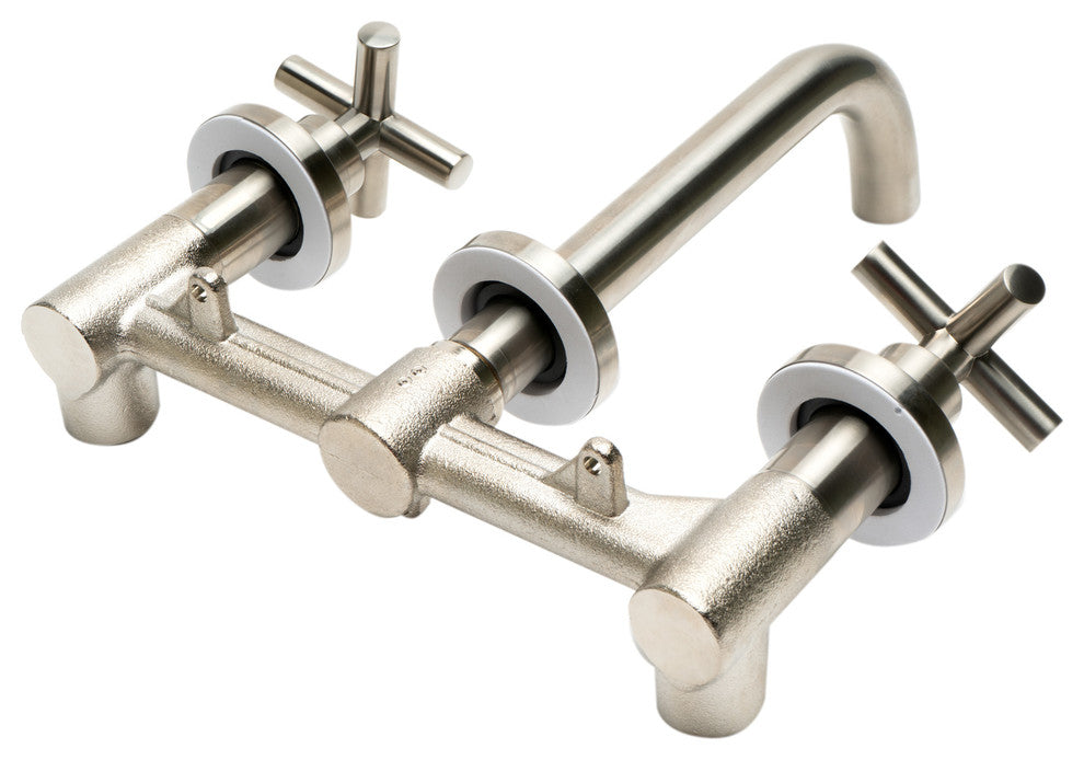 AB1035-BN Brushed Nickel 8" Widespread Wall-Mounted Cross Handle Faucet