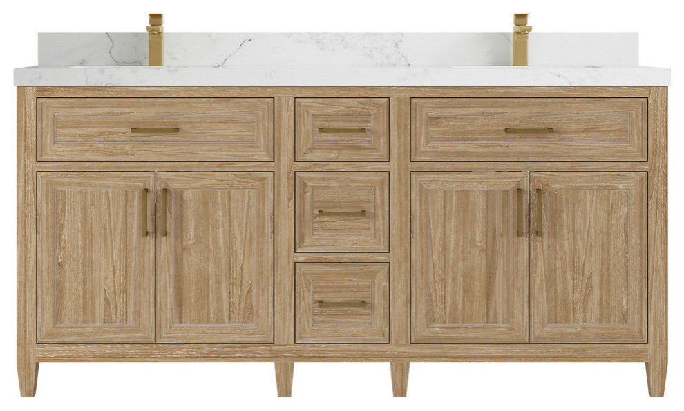 Santa Monica 72 Double Sink Bath Vanity in Whitewashed Teak 2" Calacatta Nuvo