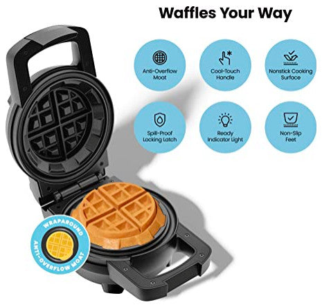 Anti-Overflow Waffle Maker, Belgian Waffle Iron with Seven Crunch Selector, Black - Big Stuff