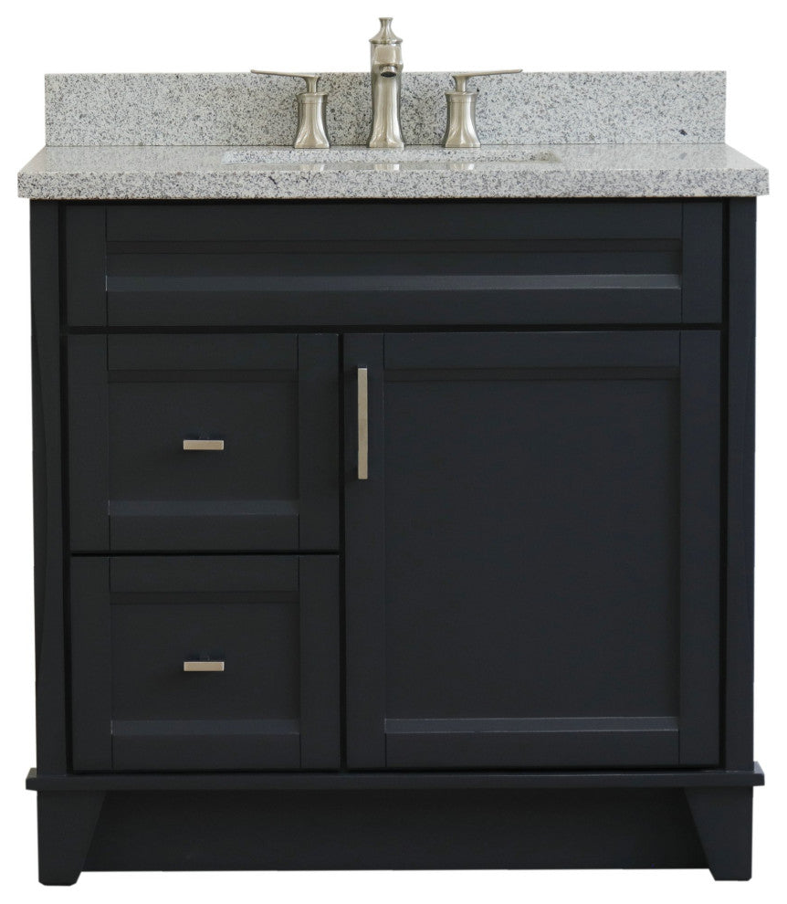 37" Single Sink Vanity, Dark Gray Finish With Gray Granite