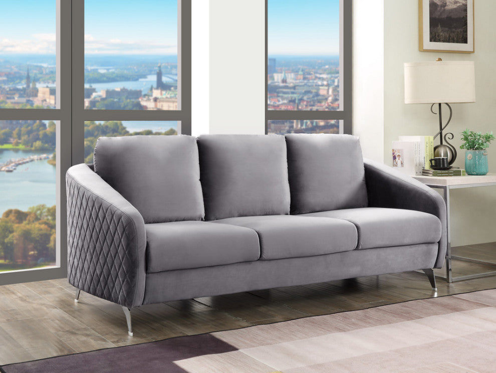Sofia Velvet Modern Chic Sofa Couch, Gray
