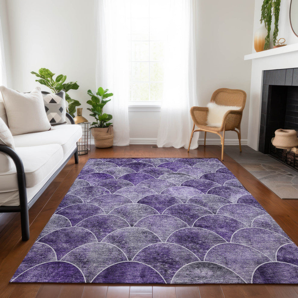 Machine Washable Indoor/Outdoor Chantille ACN594 Purple 2''6" x 3''10" Rug