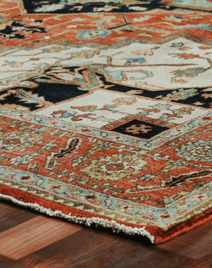 Fine Serapi Hand-Knotted New Zealand Wool Rust/Ivory Area Rug, 8'x10'