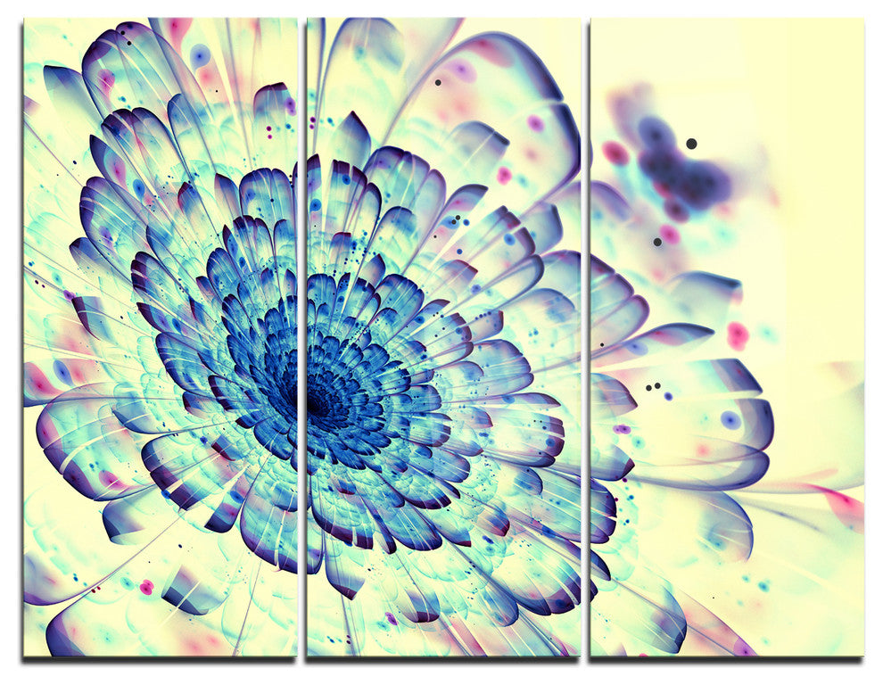 "Blue Fractal Flower With Red Details" Metal Wall Art, 3 Panels, 36"x28"