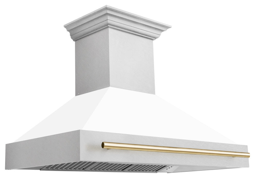ZLINE 48 In. Wall Mount Hood, DuraSnow With White Matte Shell 8654SNZ-WM48-G
