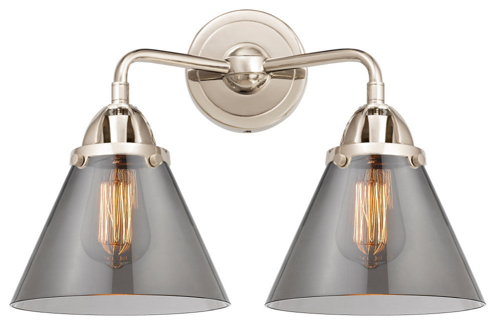 Large Cone Bath Vanity Light, Polished Nickel, Plated Smoke, Plated Smoke