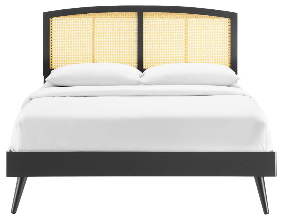 Sierra Cane and Wood Full Platform Bed With Splayed Legs MOD-6700-BLK