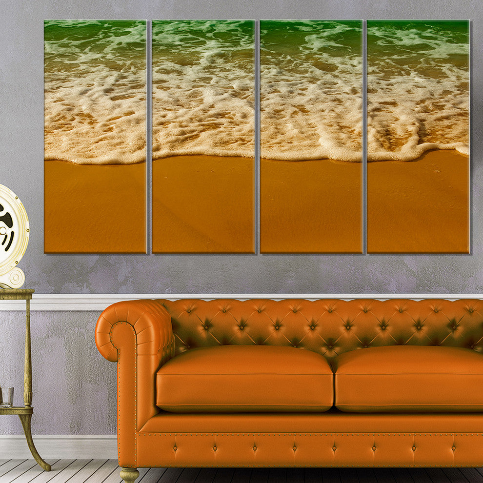 "White Waves From Green Beach Waters" Seashore Wall Art, 4 Panels, 48"x28"