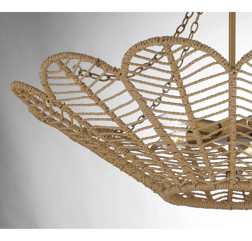 Cyperas 5-Light Pendant, Warm Brass and Rope