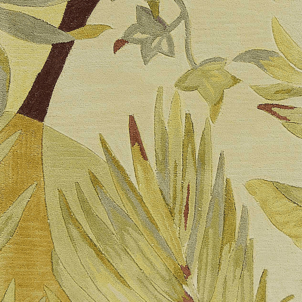 10' Coral Ivory Hand Tufted Tropical Plants Indoor Runner Rug